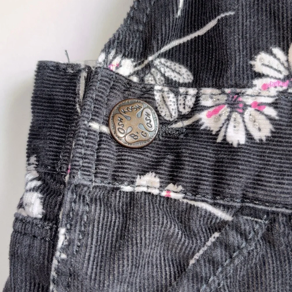 Osh Kosh vintage Overalls Girls 6 Monhs Black Corduroy With Daisy print